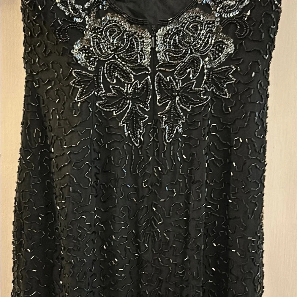VINTAGE SILK Chic Black Beaded Dress - Picture 6 of 9